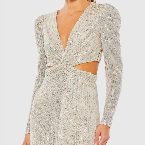 Mac Duggal 26739 NWT SEQUINED CRISS CROSS LONG SLEEVE GOWN - Picture 2 of 9